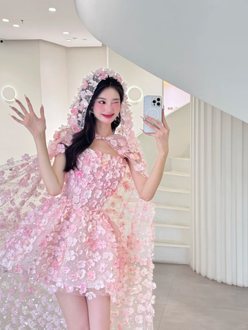 Stunning A Line Strapless Flower Pink Tulle Short Homecoming Dress Cocktail Dress HZ1023